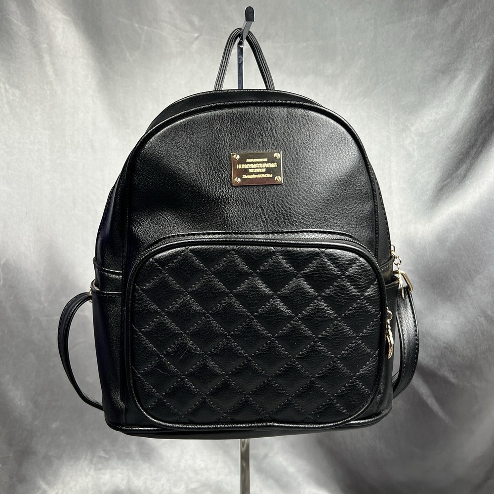 Yi Liu Pi Ju Vegan Leather Quilted Mini Backpack  Black Gold Hardware Travel Bag